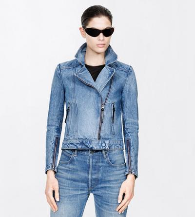 TOM FORD DENIM DENIM STONEWASHED DENIM BIKER JACKET WITH T-TRIM