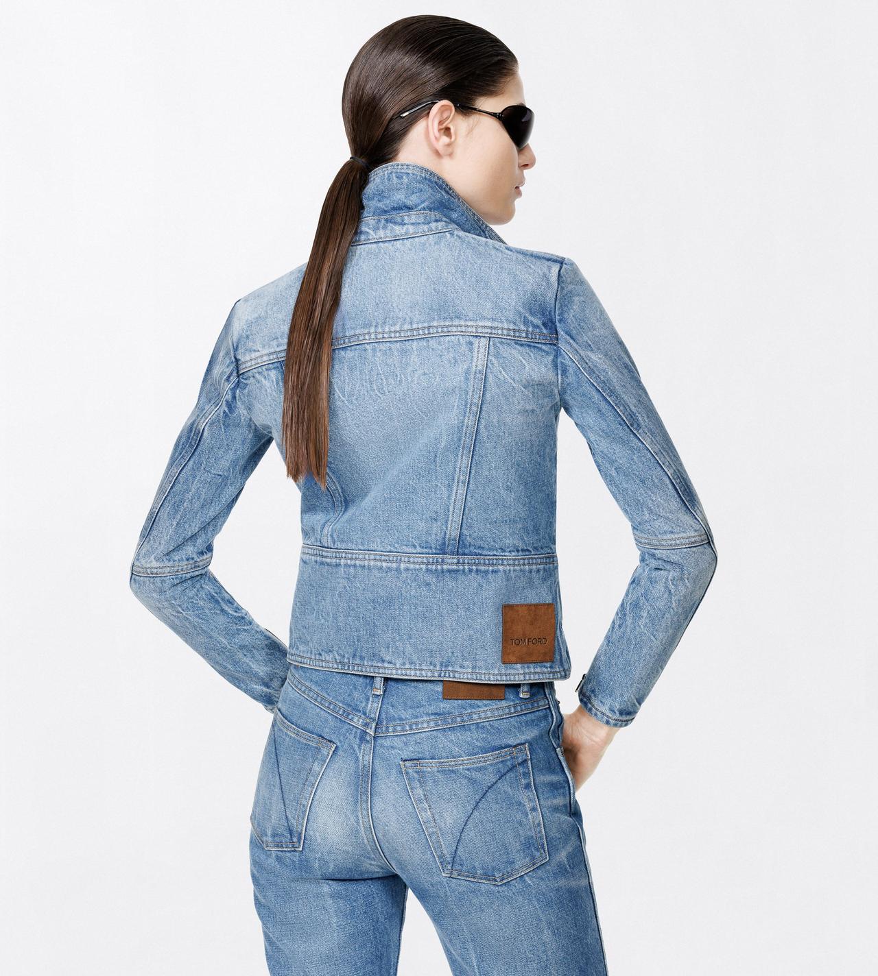 TOM FORD DENIM DENIM STONEWASHED DENIM BIKER JACKET WITH T-TRIM
