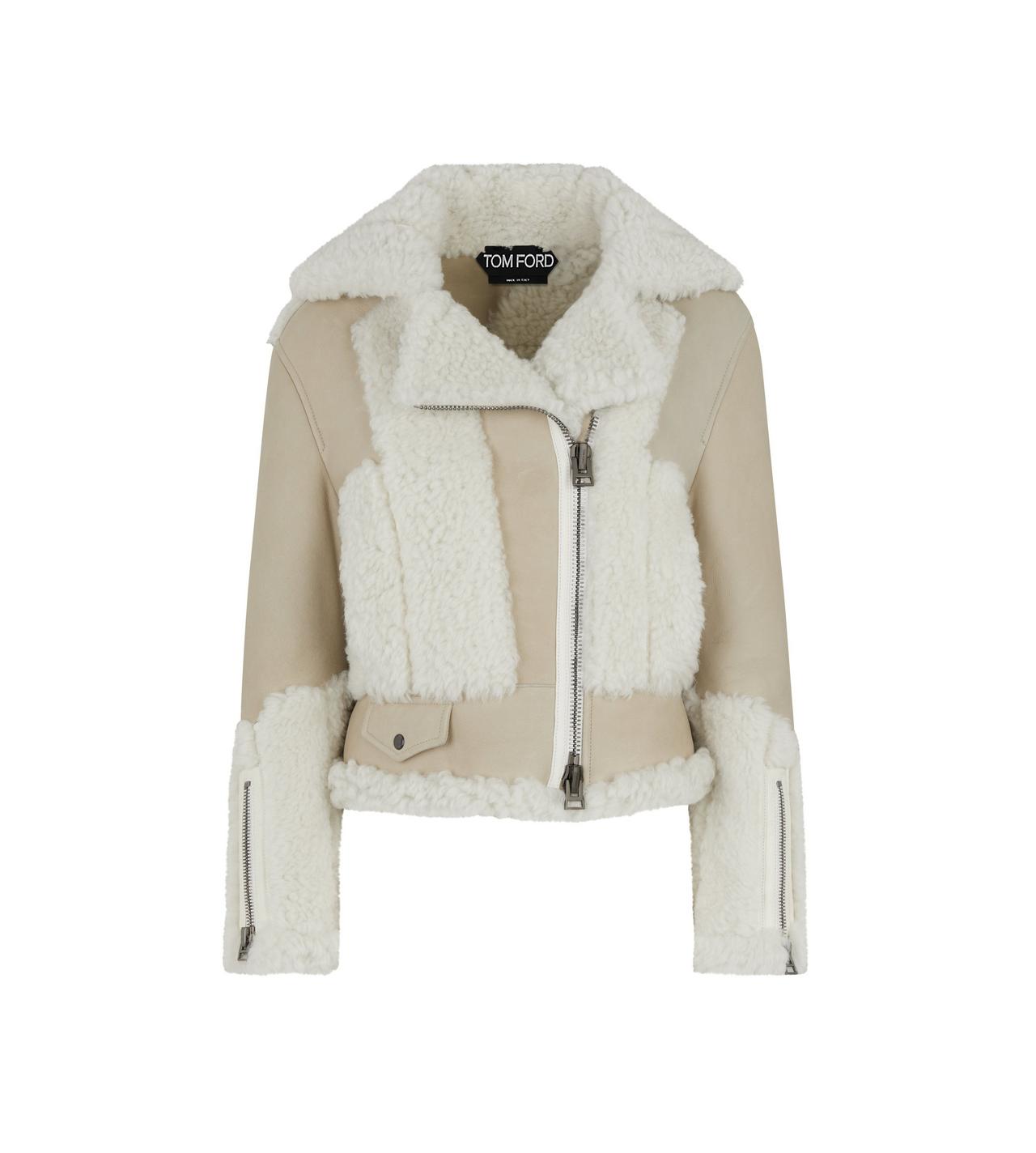 SHEARLING & LEATHER PATCHWORK BIKER JACKET image number 0