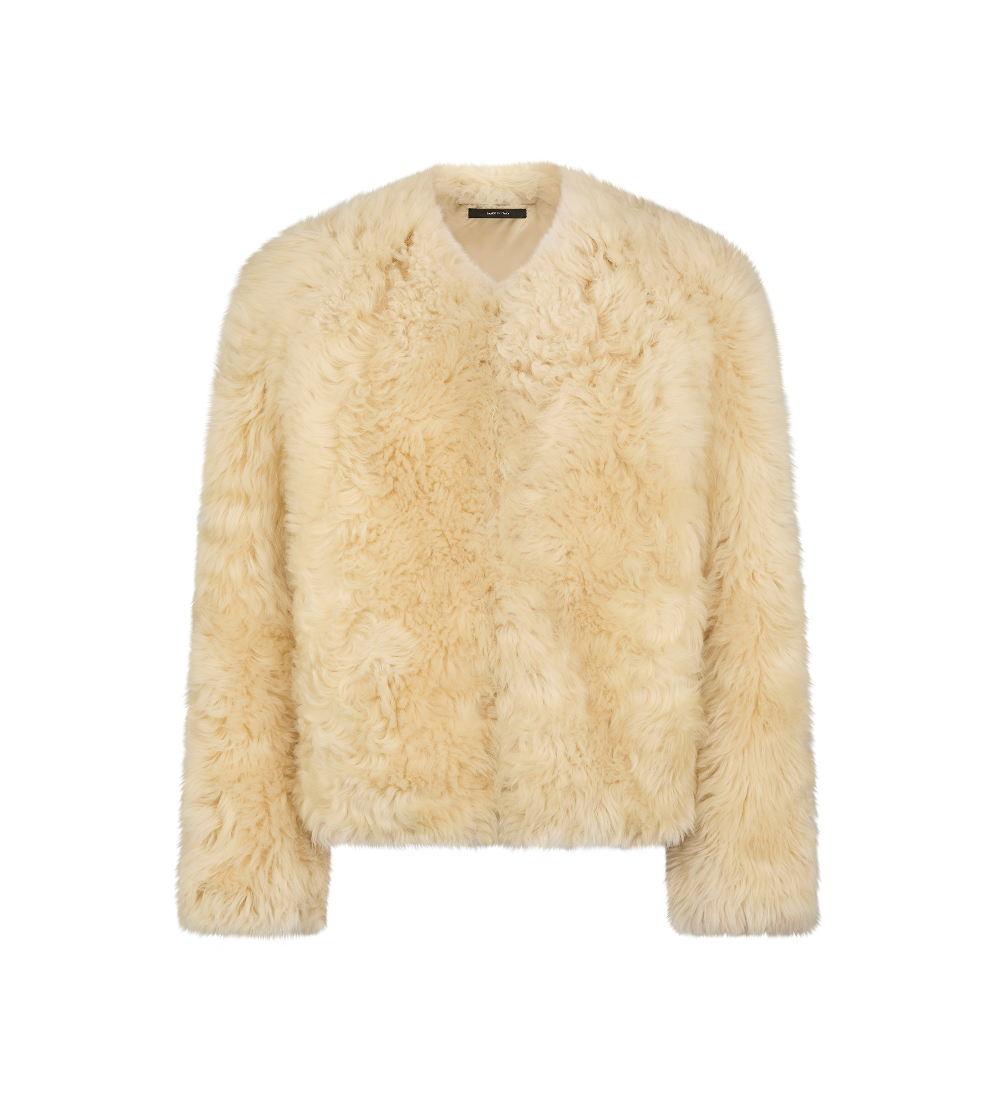 COLLARLESS SHEARLING JACKET