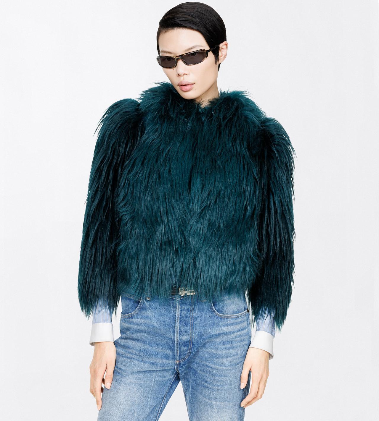 TOM FORD SHEARLING DEEP TEAL LONG HAIR LAMB SHEARLING JACKET
