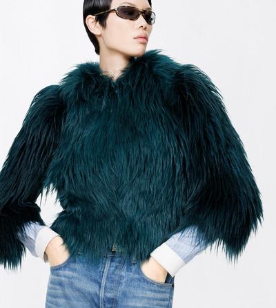 TOM FORD SHEARLING DEEP TEAL LONG HAIR LAMB SHEARLING JACKET