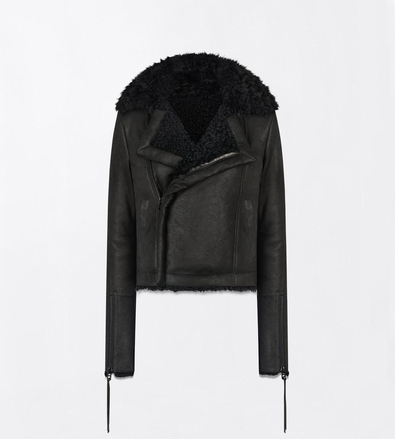 TOM FORD LEATHER BLACK & BLACK WAVY LAMB SHEARLING AND NAPPA BIKER JACKET