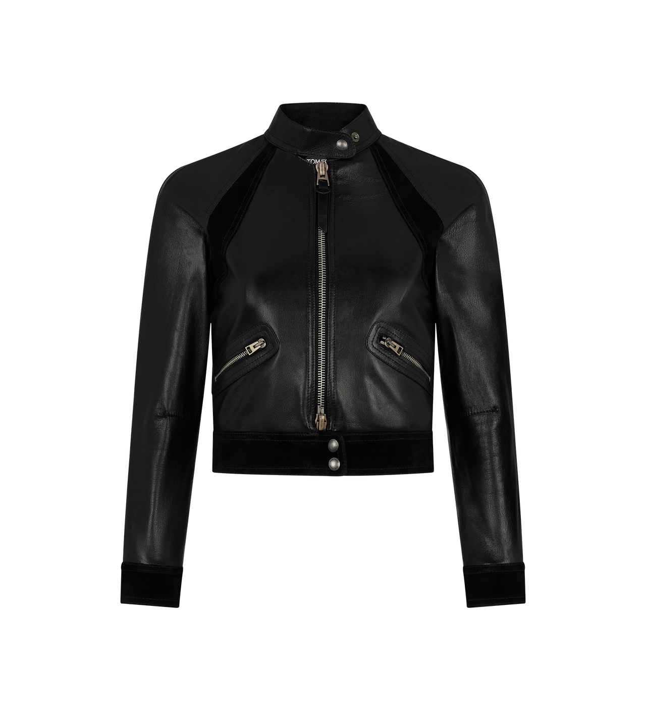 SHINY GOAT PLONGE' AND CASHMERE SUEDE CROPPED RACER JACKET image number 0