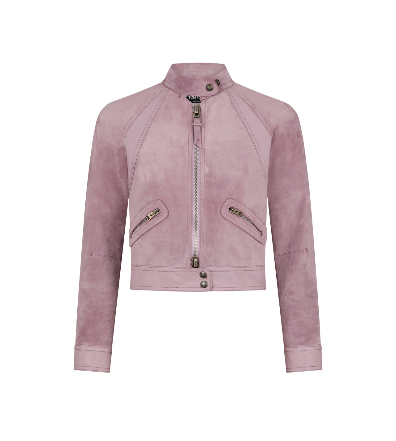 CASHMERE SUEDE AND NEW PLONGE' CROPPED RACER JACKET image number 0