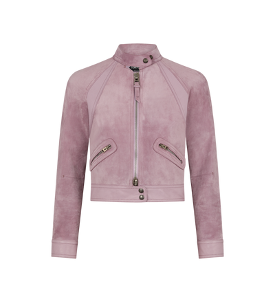 CASHMERE SUEDE AND NEW PLONGE' CROPPED RACER JACKET