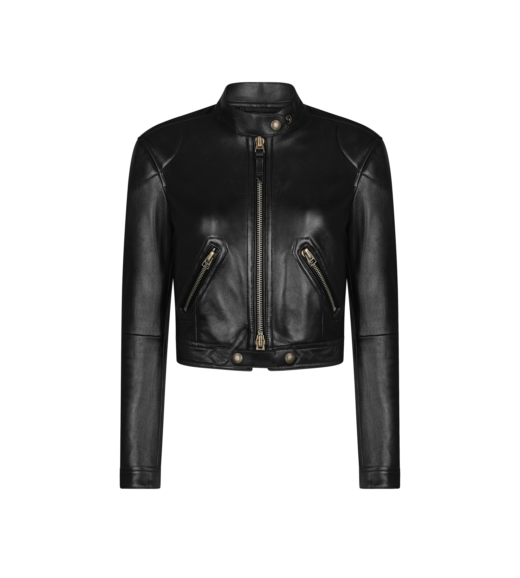 SHINY PLONGE LEATHER ZIP RACER JACKET