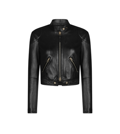 SHINY PLONGE LEATHER ZIP RACER JACKET image number 0