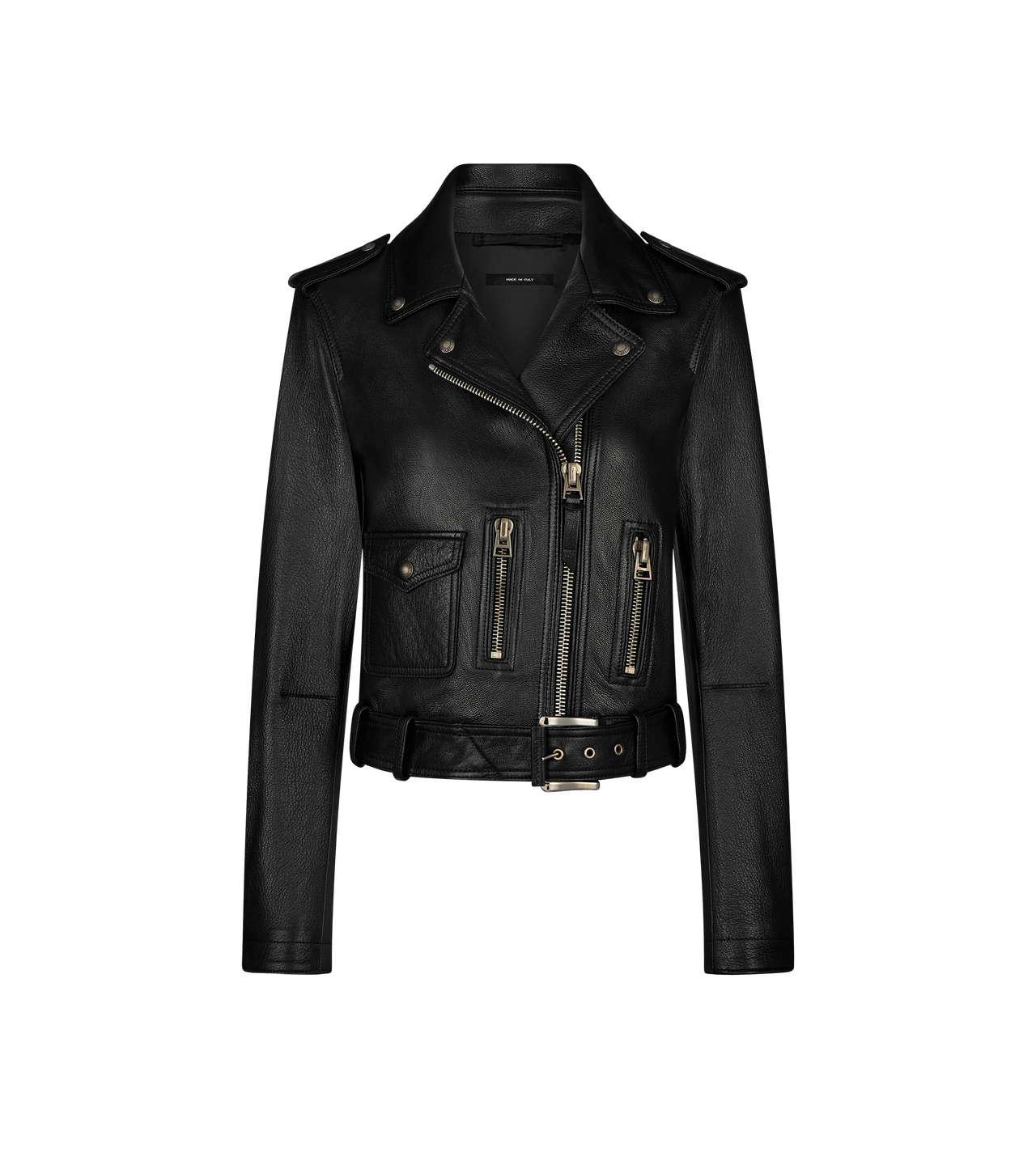 SHINY PLONGE LEATHER BIKER JACKET image number 0