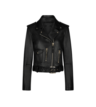 SHINY PLONGE LEATHER BIKER JACKET image number 0