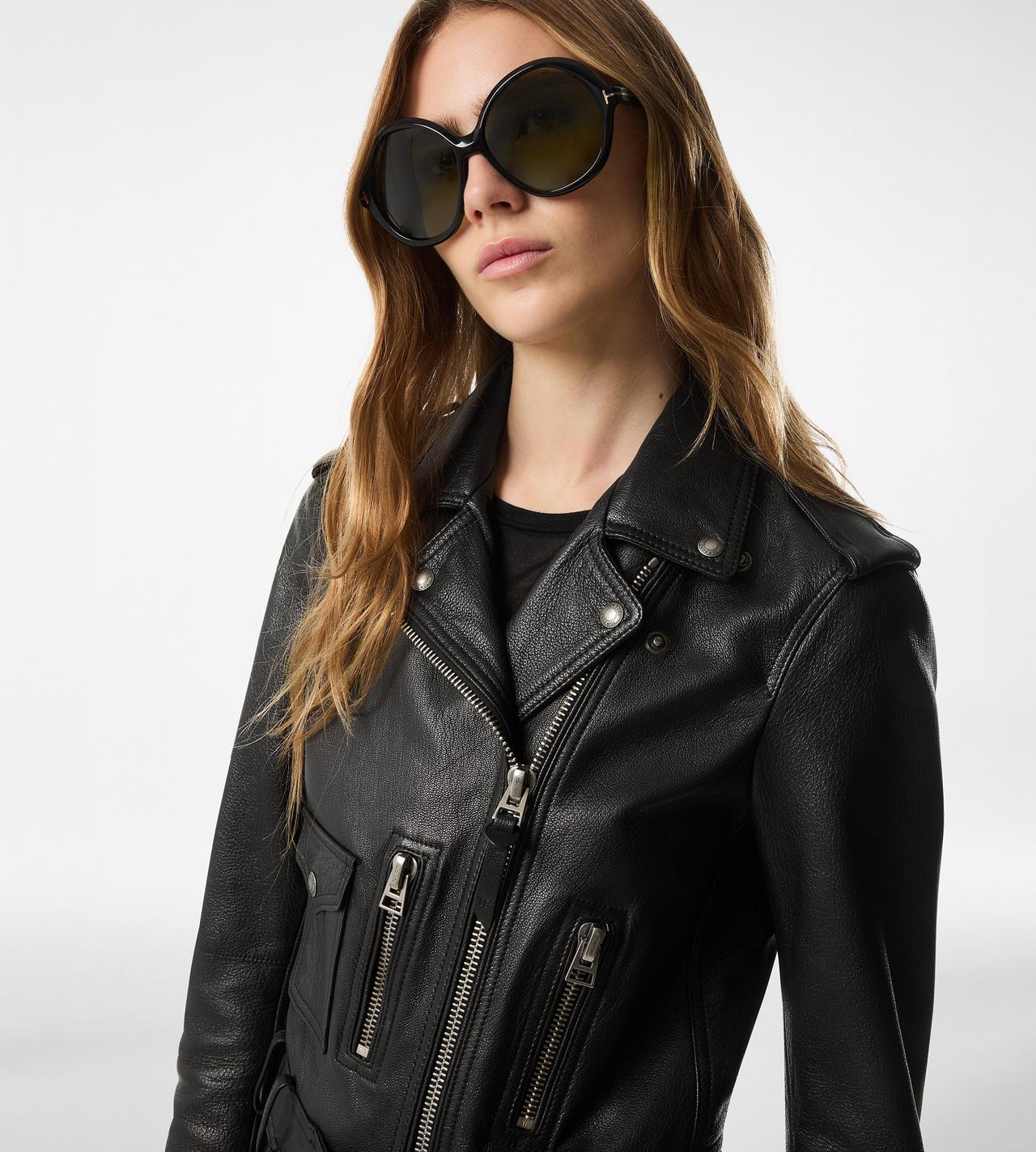 SHINY PLONGE LEATHER BIKER JACKET image number 1