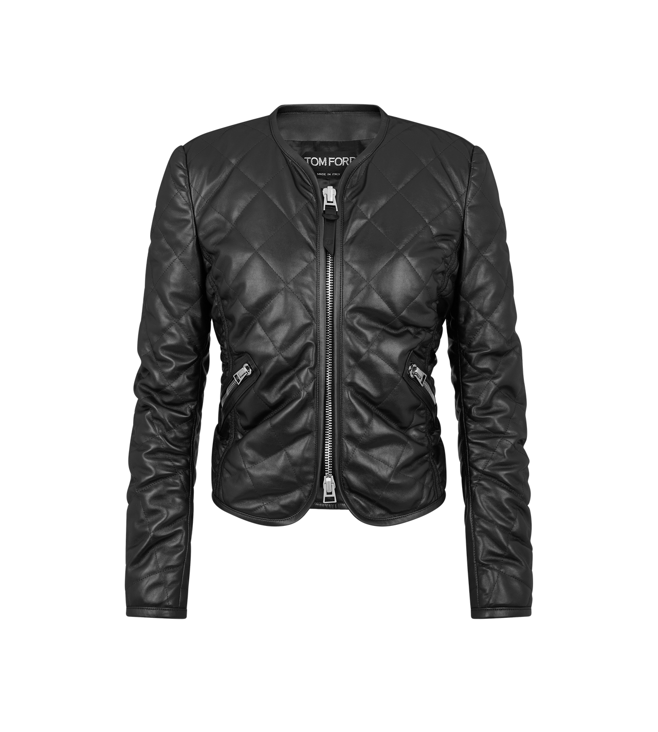 QUILTED COLLARLESS LEATHER JACKET image number 0