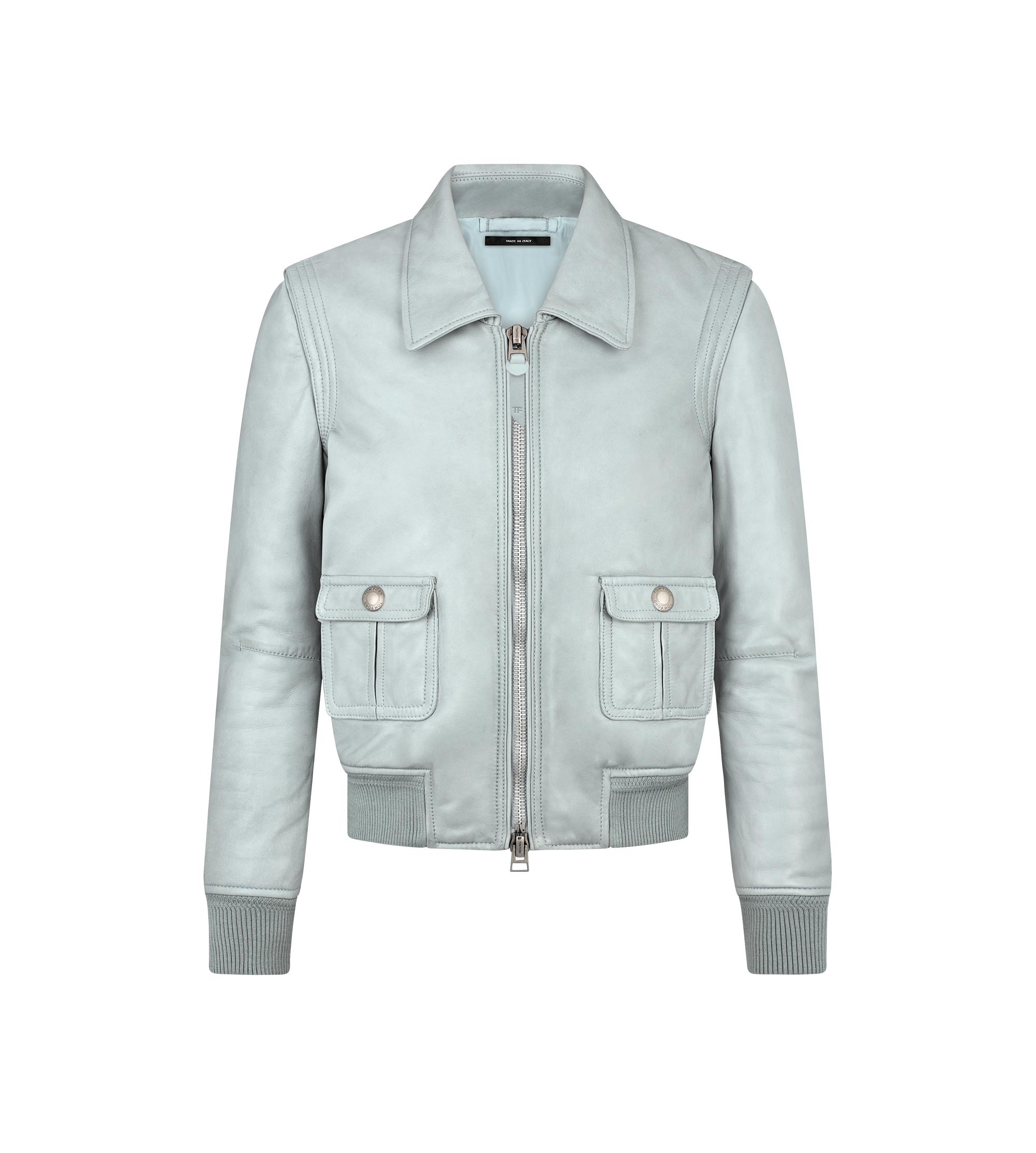 COLLARED LEATHER BLOUSON WITH FRONT POCKETS