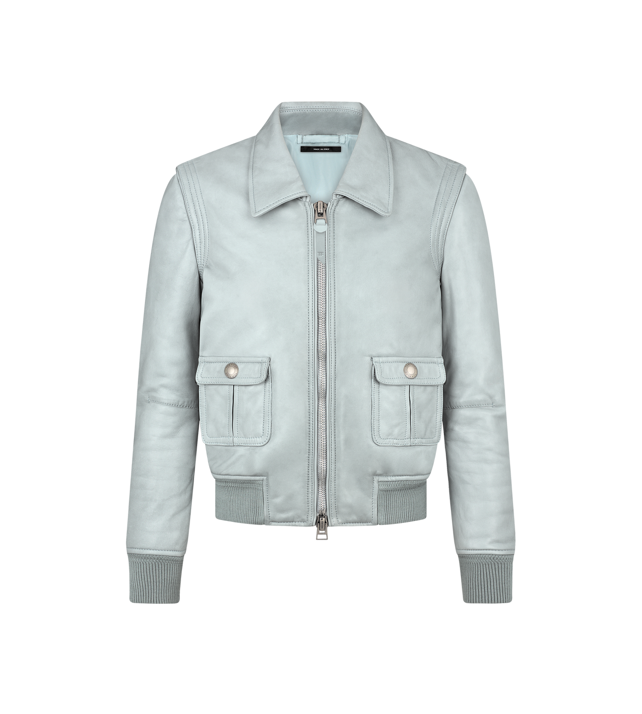 COLLARED LEATHER BLOUSON WITH FRONT POCKETS image number 0