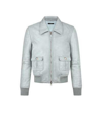COLLARED LEATHER BLOUSON WITH FRONT POCKETS image number 0