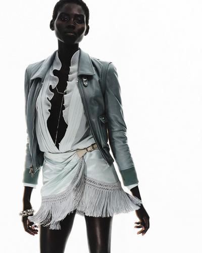 COLLARED LEATHER BLOUSON WITH FRONT POCKETS image number 3