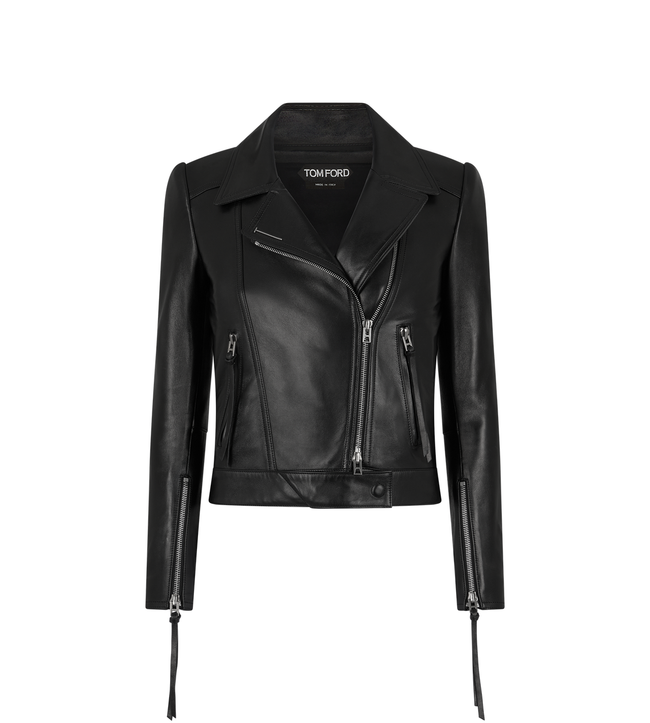 TOM FORD LEATHER BLACK NAPPA LEATHER BIKER JACKET WITH T-TRIM