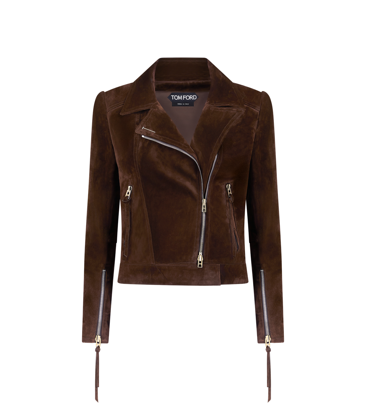 TOM FORD LEATHER CHOCOLATE BROWN SUEDE BIKER JACKET WITH T-TRIM