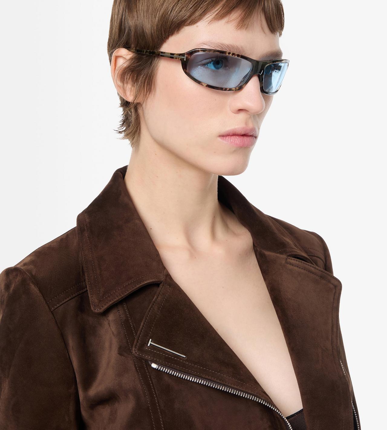 TOM FORD LEATHER CHOCOLATE BROWN SUEDE BIKER JACKET WITH T-TRIM