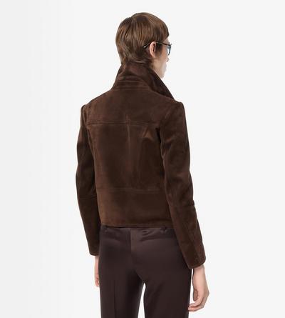 TOM FORD LEATHER CHOCOLATE BROWN SUEDE BIKER JACKET WITH T-TRIM
