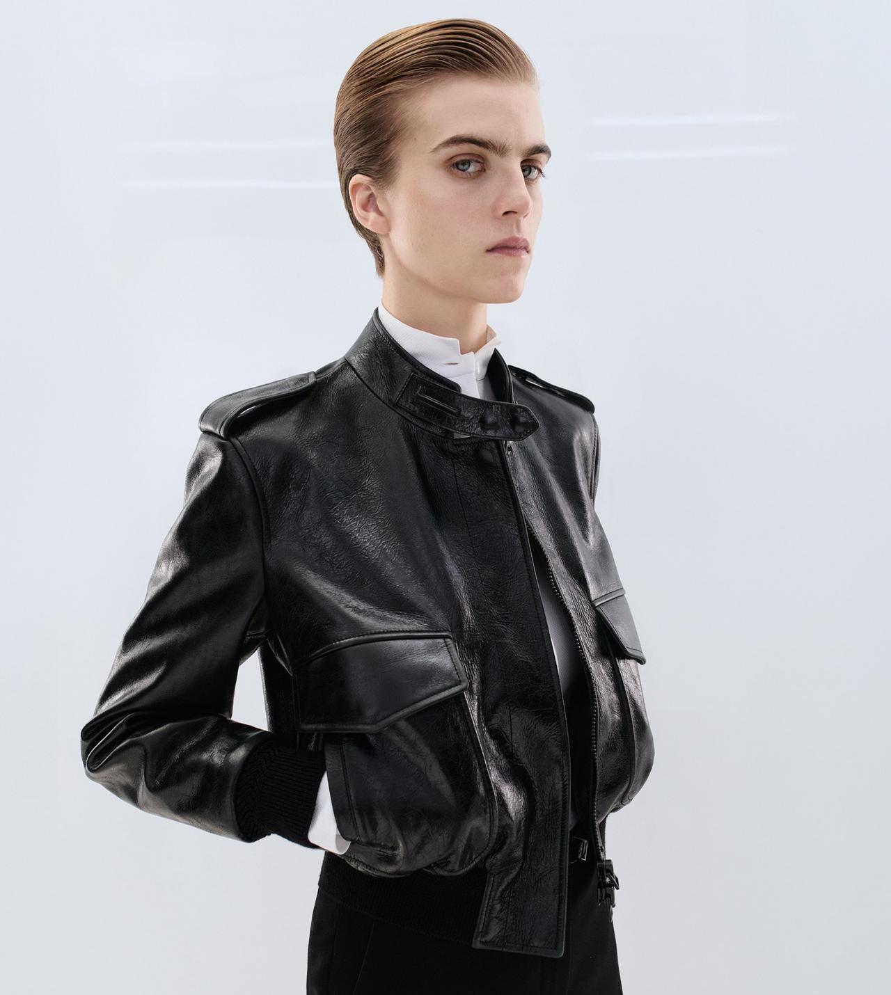 TOM FORD LEATHER BLACK NATURAL GRAIN CALF LEATHER AVIATOR JACKET