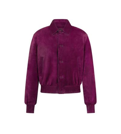 TOM FORD LEATHER AUBERGINE BLOUSON TEDDY DALLA VESTIBILIT&Agrave; RILASSATA IN PELLE DI AGNELLO SCAMOSCIATA LEGGERA