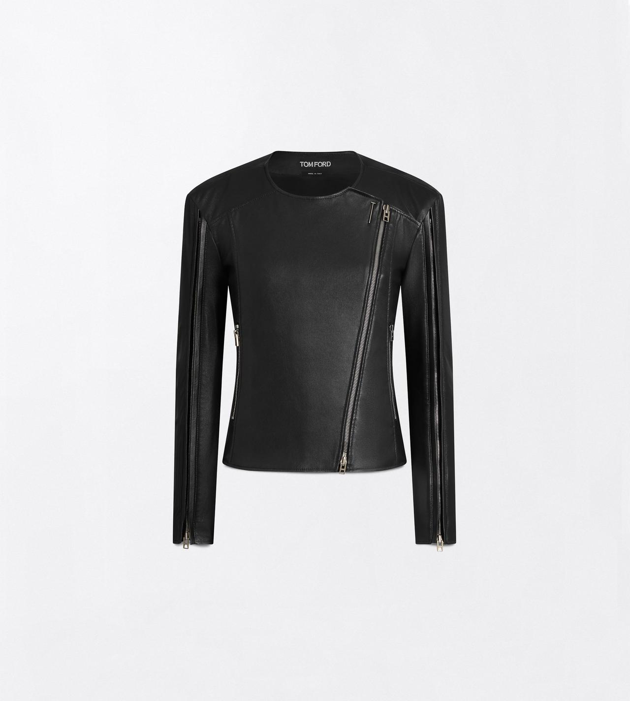 TOM FORD LEATHER BLACK STRETCH NAPPA LEATHER FITTED CAFE RACER JACKET