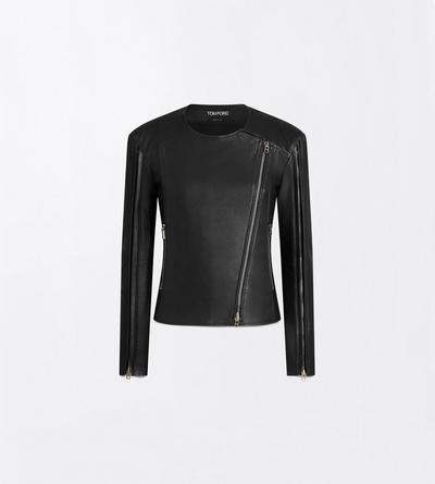 TOM FORD LEATHER BLACK STRETCH NAPPA LEATHER FITTED CAFE RACER JACKET