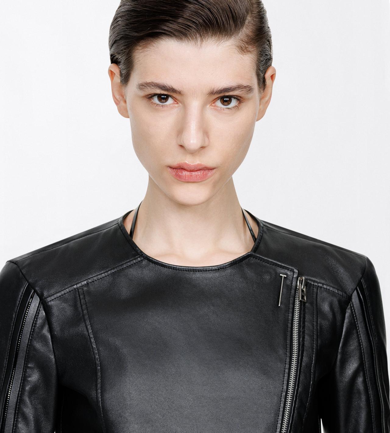TOM FORD LEATHER BLACK STRETCH NAPPA LEATHER FITTED CAFE RACER JACKET