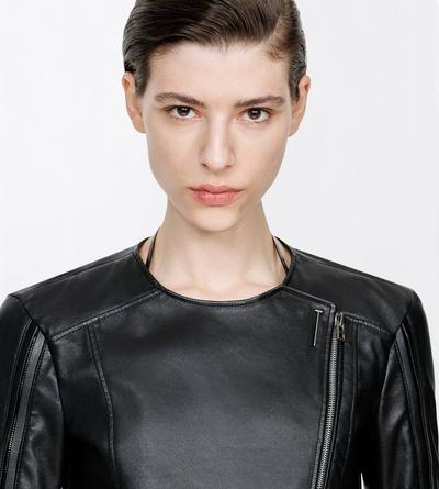 TOM FORD LEATHER BLACK STRETCH NAPPA LEATHER FITTED CAFE RACER JACKET