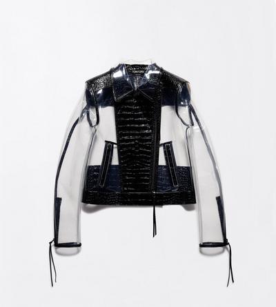TOM FORD LEATHER BLACK GLASS-EFFECT TECHNICAL FABRIC AND PRINTED LEATHER BIKER JACKET