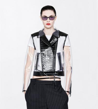 TOM FORD LEATHER BLACK GLASS-EFFECT TECHNICAL FABRIC AND PRINTED LEATHER BIKER JACKET