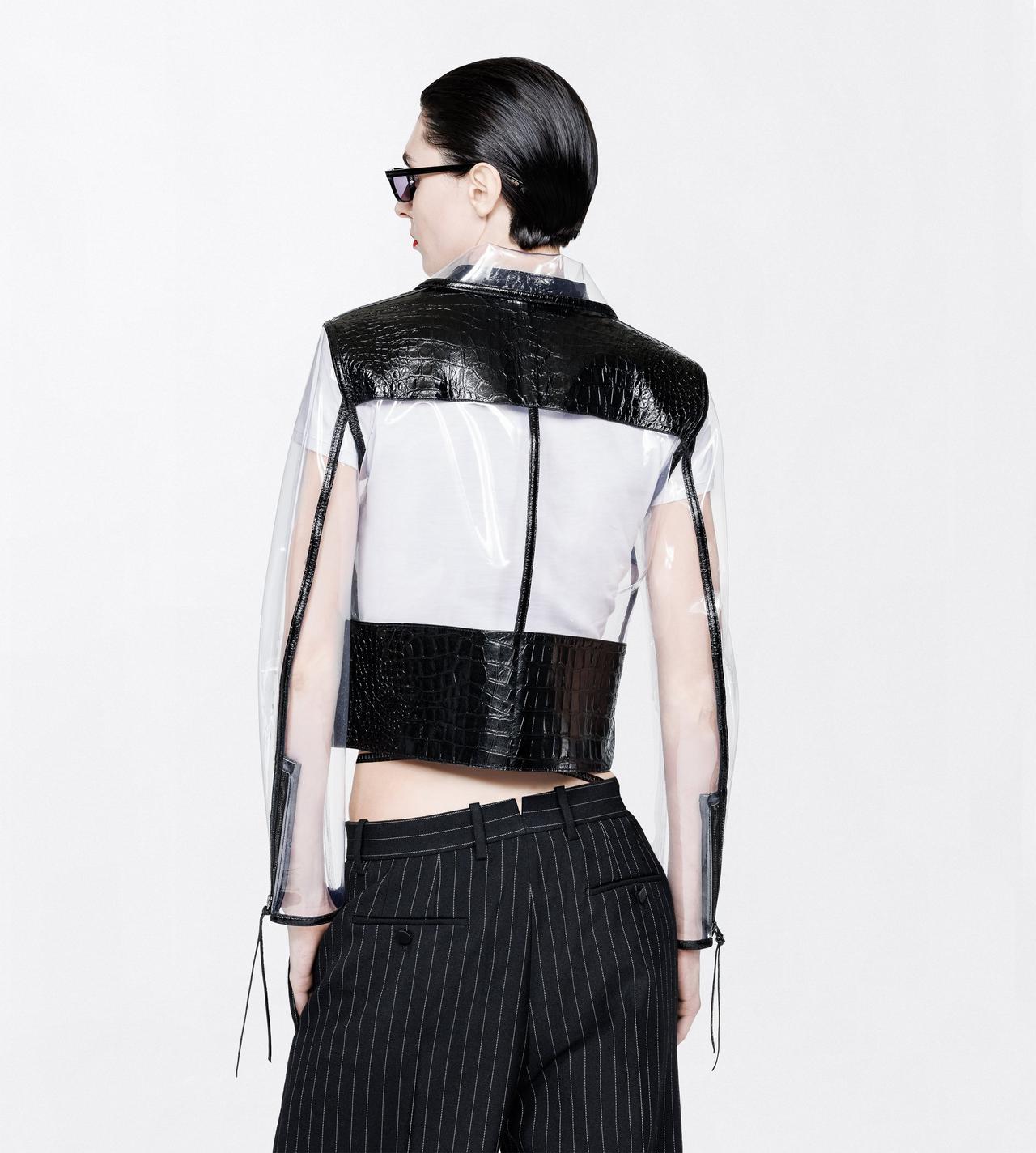 TOM FORD LEATHER BLACK GLASS-EFFECT TECHNICAL FABRIC AND PRINTED LEATHER BIKER JACKET