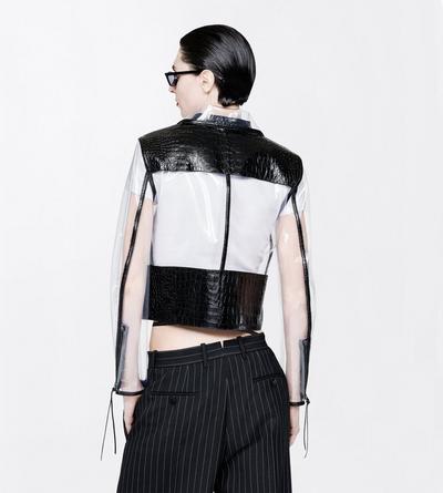 TOM FORD LEATHER BLACK GLASS-EFFECT TECHNICAL FABRIC AND PRINTED LEATHER BIKER JACKET