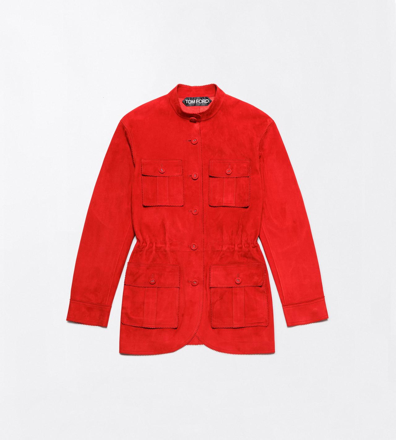 TOM FORD LEATHER RUBY RED SOFT SUEDE LAMBSKIN TAILORED SAFARI JACKET