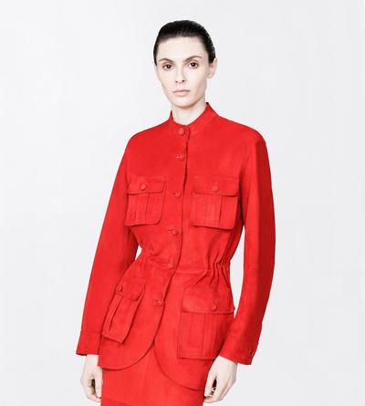 TOM FORD LEATHER RUBY RED SOFT SUEDE LAMBSKIN TAILORED SAFARI JACKET