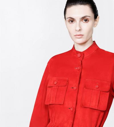 TOM FORD LEATHER RUBY RED SOFT SUEDE LAMBSKIN TAILORED SAFARI JACKET