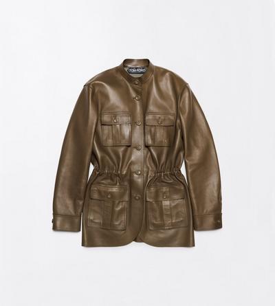 TOM FORD LEATHER DARK MOSS LIGHTWEIGHT GUANTERIA LAMBSKIN TAILORED SAFARI JACKET
