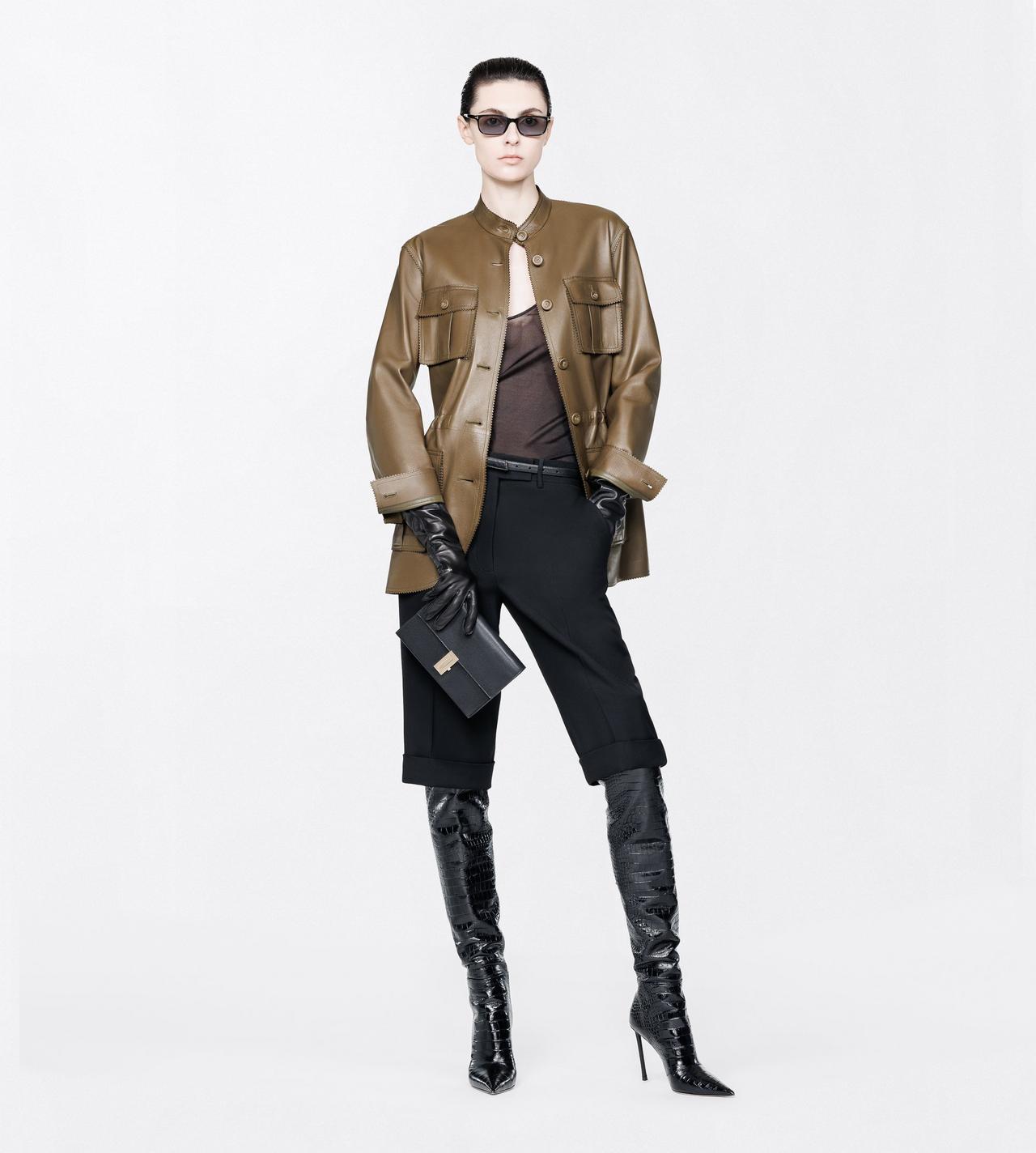 TOM FORD LEATHER DARK MOSS LIGHTWEIGHT GUANTERIA LAMBSKIN TAILORED SAFARI JACKET