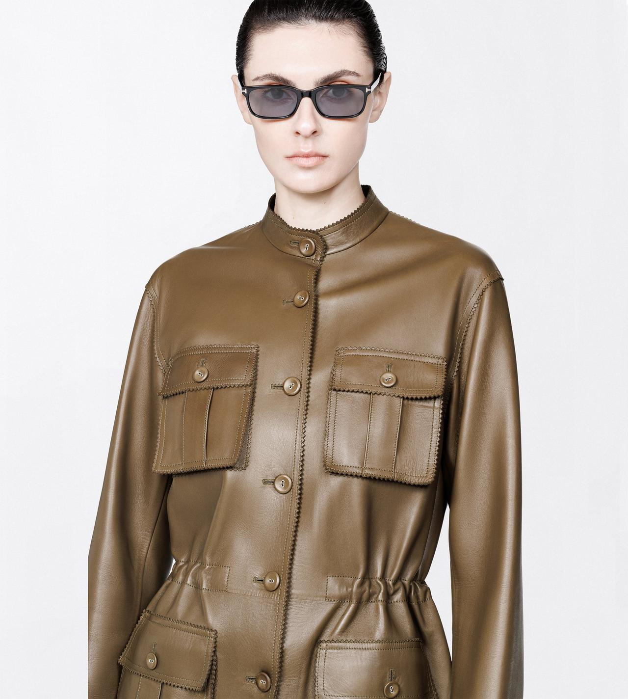 TOM FORD LEATHER DARK MOSS LIGHTWEIGHT GUANTERIA LAMBSKIN TAILORED SAFARI JACKET