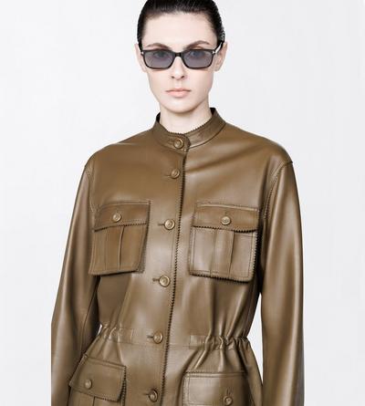 TOM FORD LEATHER DARK MOSS LIGHTWEIGHT GUANTERIA LAMBSKIN TAILORED SAFARI JACKET