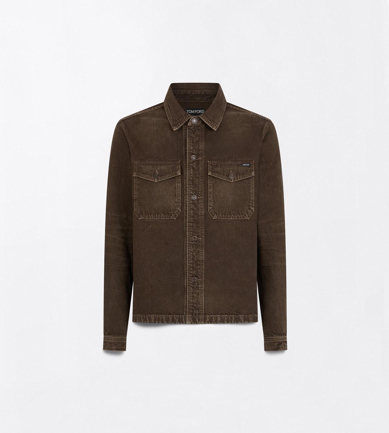 TOM FORD DENIM WASHED BROWN WASHED BROWN DENIM SHIRT JACKET
