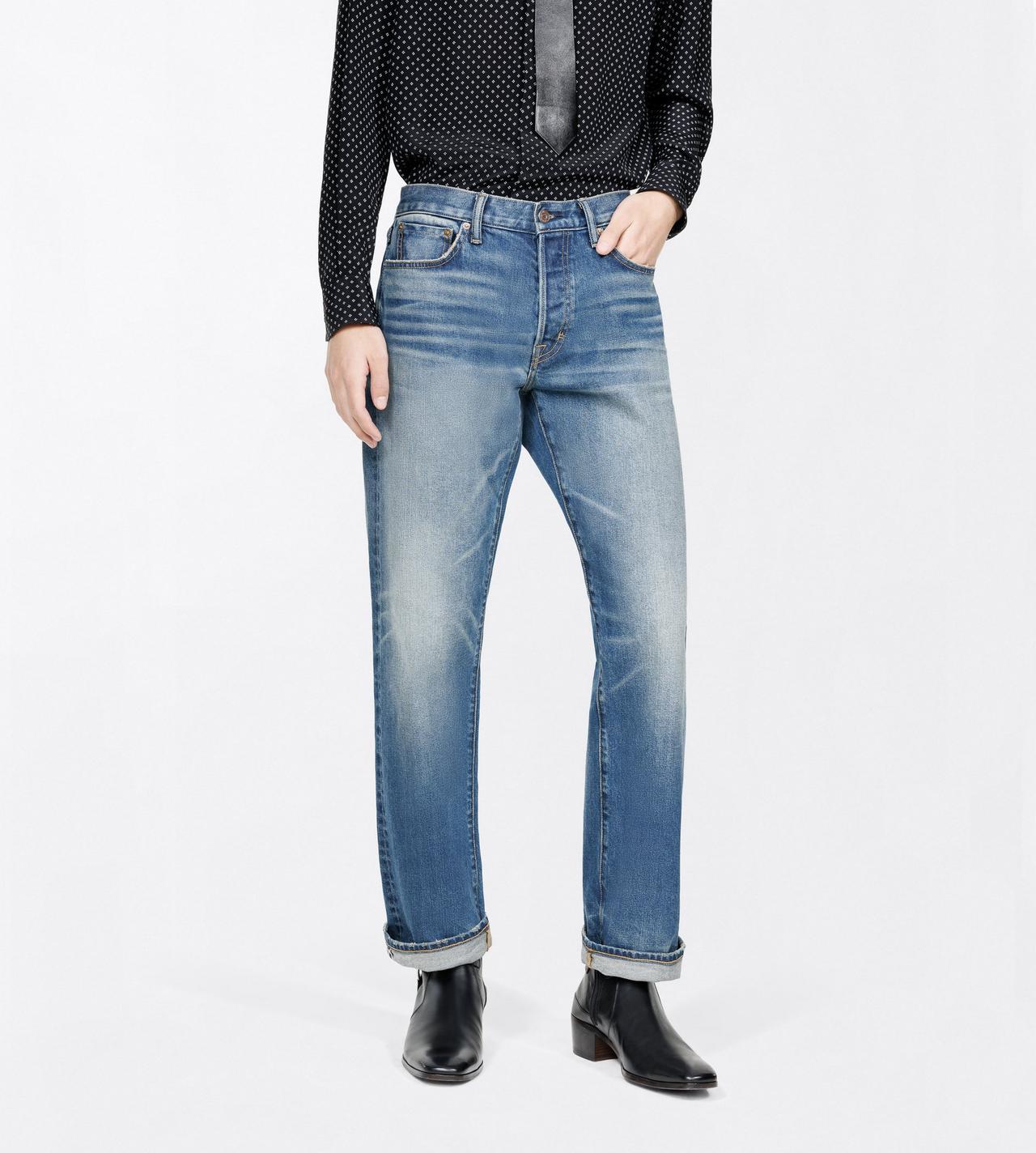 TOM FORD DENIM WASHED INDIGO WASHED INDIGO 50'S STRAIGHT FIT DENIM JEANS