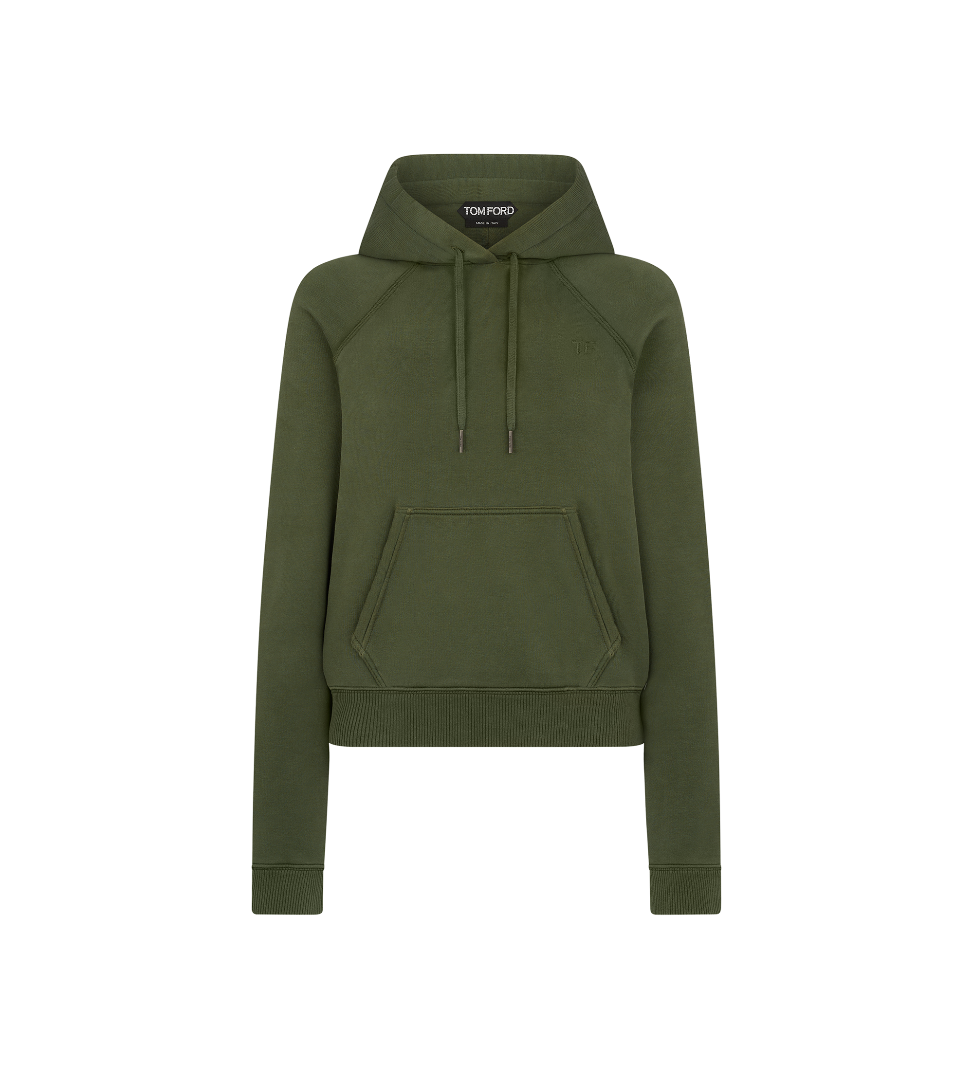 ROUND COTTON SILK JERSEY HOODIE WITH TONAL TF EMBROIDERED LOGO