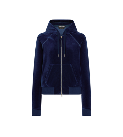 STRETCH COTTON VELOUR ZIP HOODIE  WITH TONAL TF EMBROIDERED LOGO image number 0