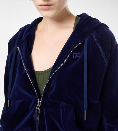 STRETCH COTTON VELOUR ZIP HOODIE  WITH TONAL TF EMBROIDERED LOGO image number 1