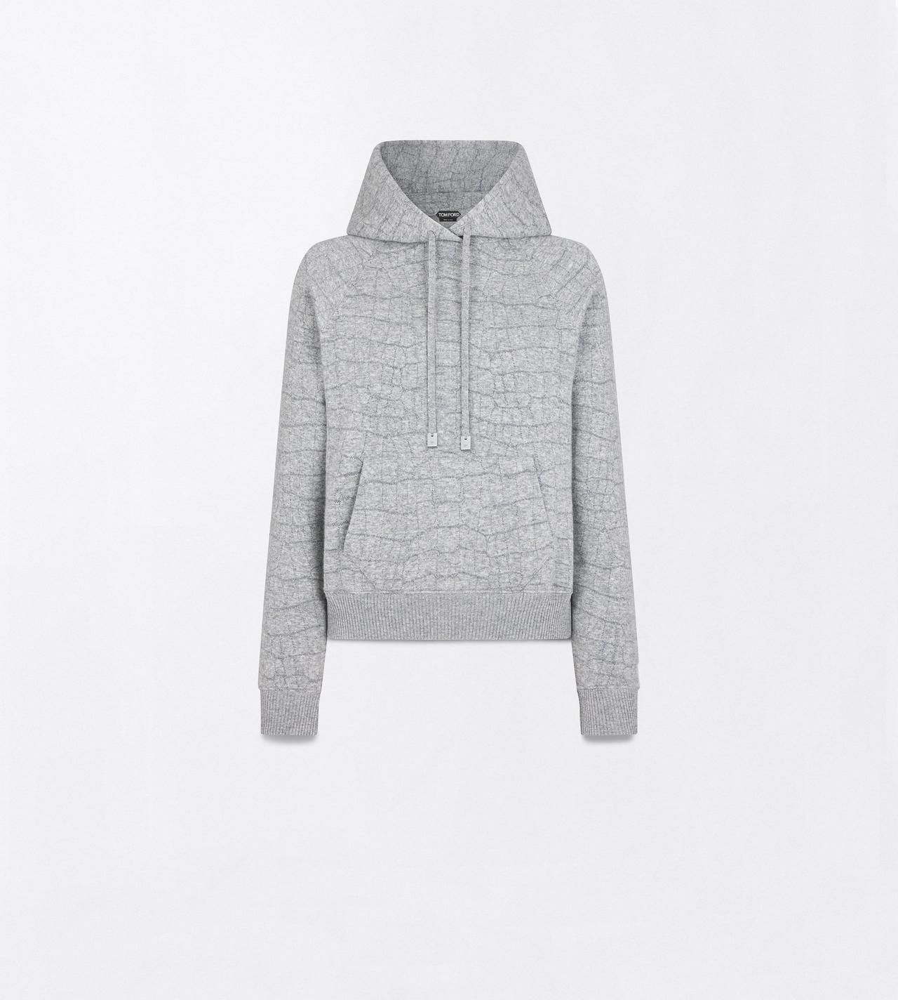 TOM FORD CASHMERE COTTON BLEND GREY MELANGE CASHMERE COTTON CROCO JACQUARD JERSEY HOODIE