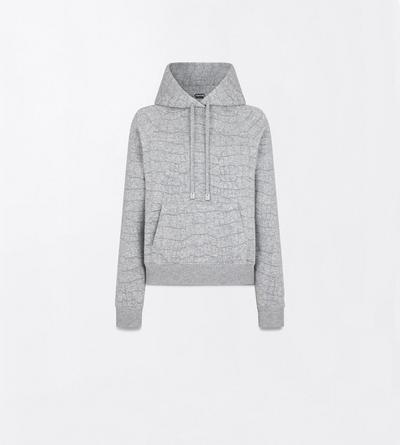 TOM FORD CASHMERE COTTON BLEND GREY MELANGE CASHMERE COTTON CROCO JACQUARD JERSEY HOODIE