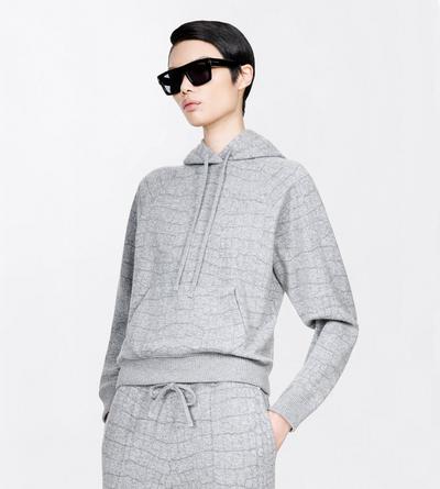 TOM FORD CASHMERE COTTON BLEND GREY MELANGE CASHMERE COTTON CROCO JACQUARD JERSEY HOODIE