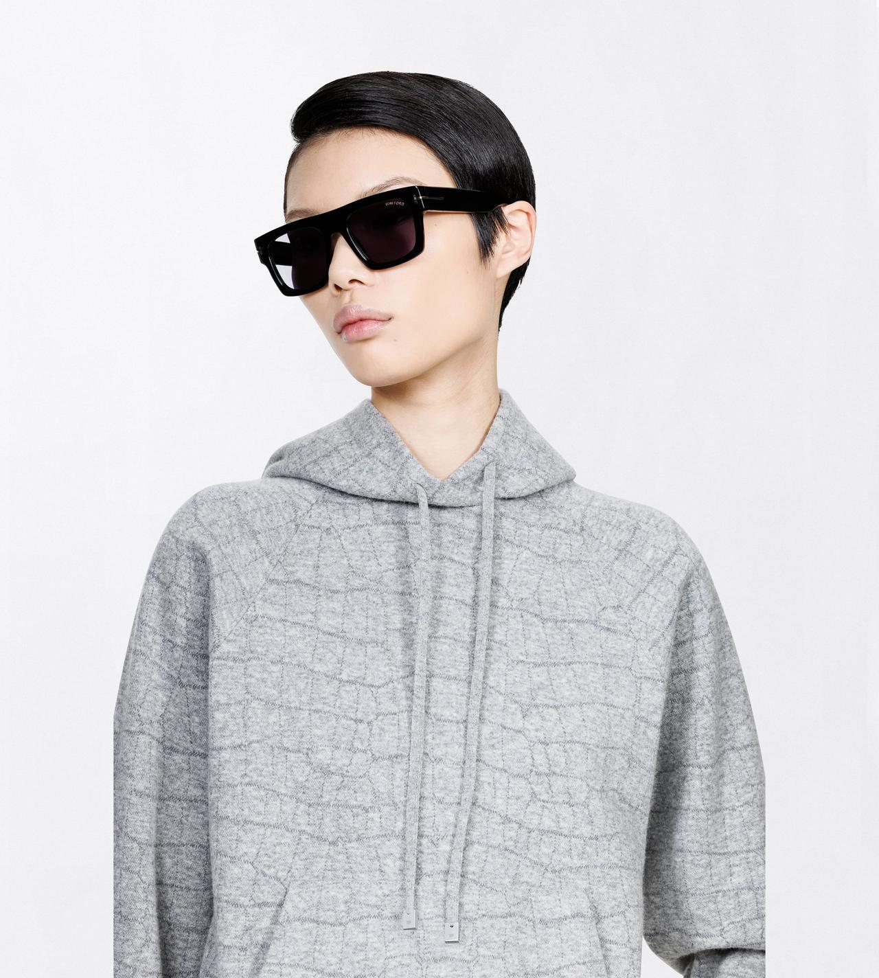 TOM FORD CASHMERE COTTON BLEND GREY MELANGE CASHMERE COTTON CROCO JACQUARD JERSEY HOODIE